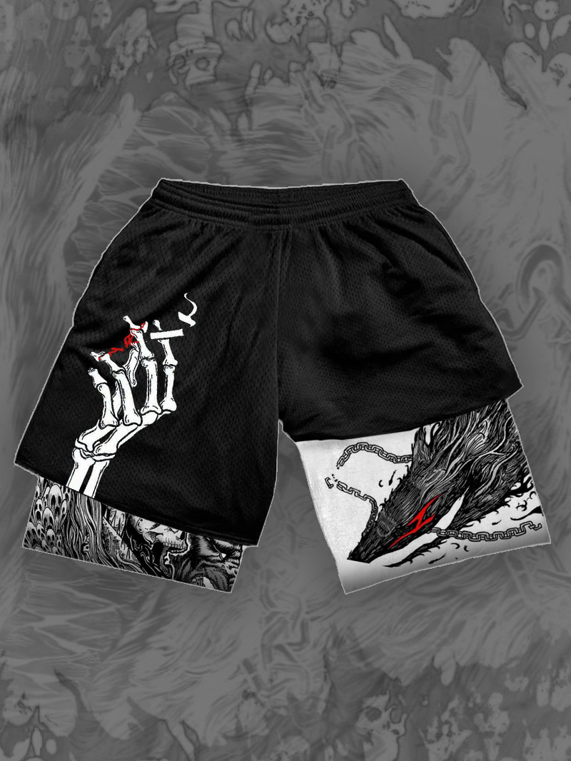Ninedge Art Satanic Skull Hunter 2 In 1 Sports Shorts