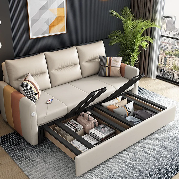 Homemys Luxury Latex Sleeper Sofa Bed, Retractable, Storage Box