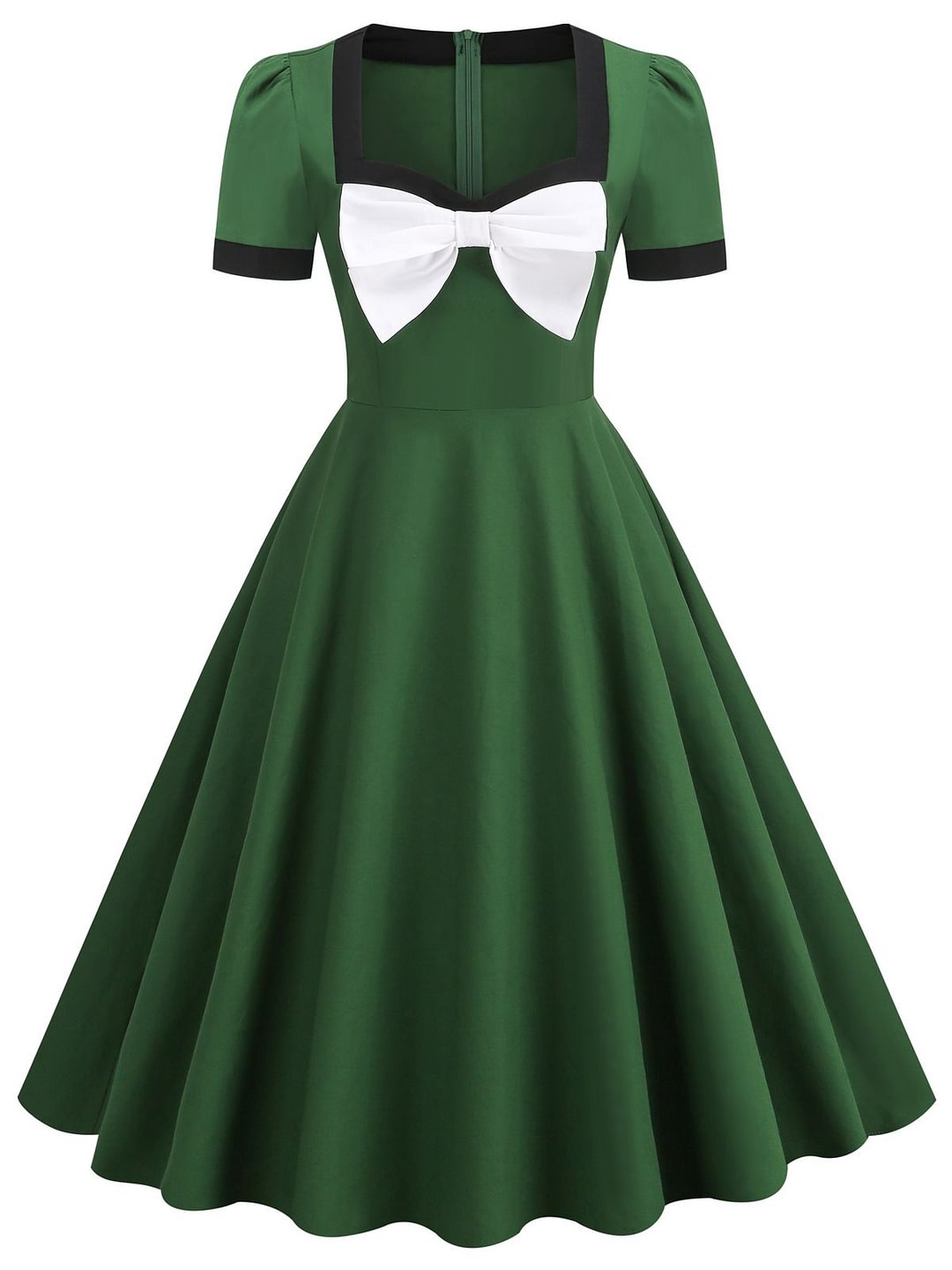 Green 1950s Square-Neck Vintage Swing Dress
