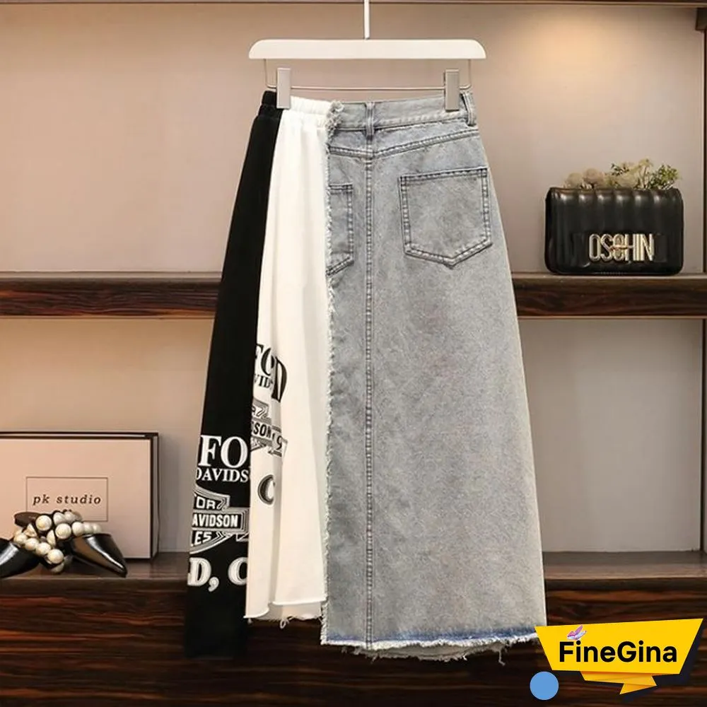 Single-breasted T-shirt+Patchwork Skirt P14814
