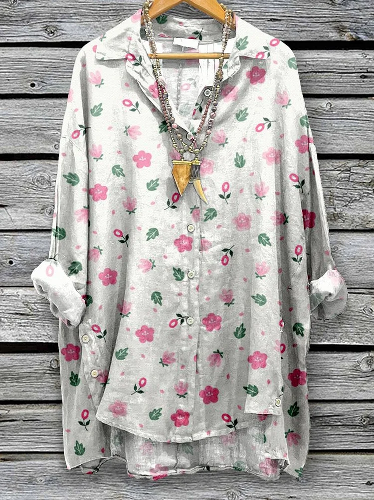Women's Flowers Floral Print Casual Cotton And Linen Shirt