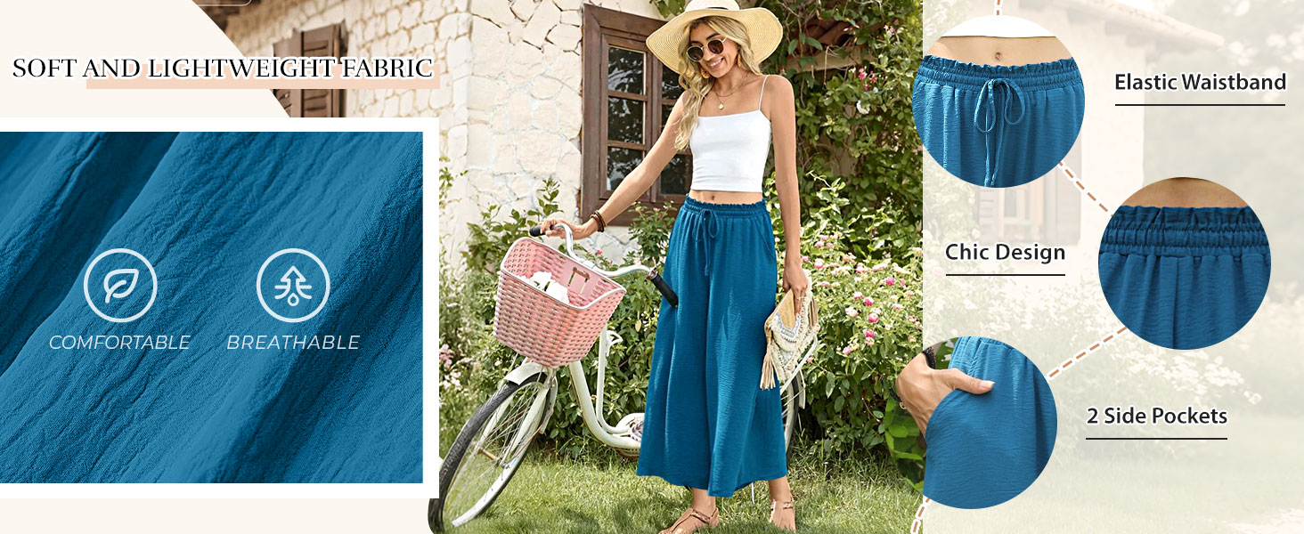 Womens Palazzo Cropped Pants Wide Leg Gaucho Pants
