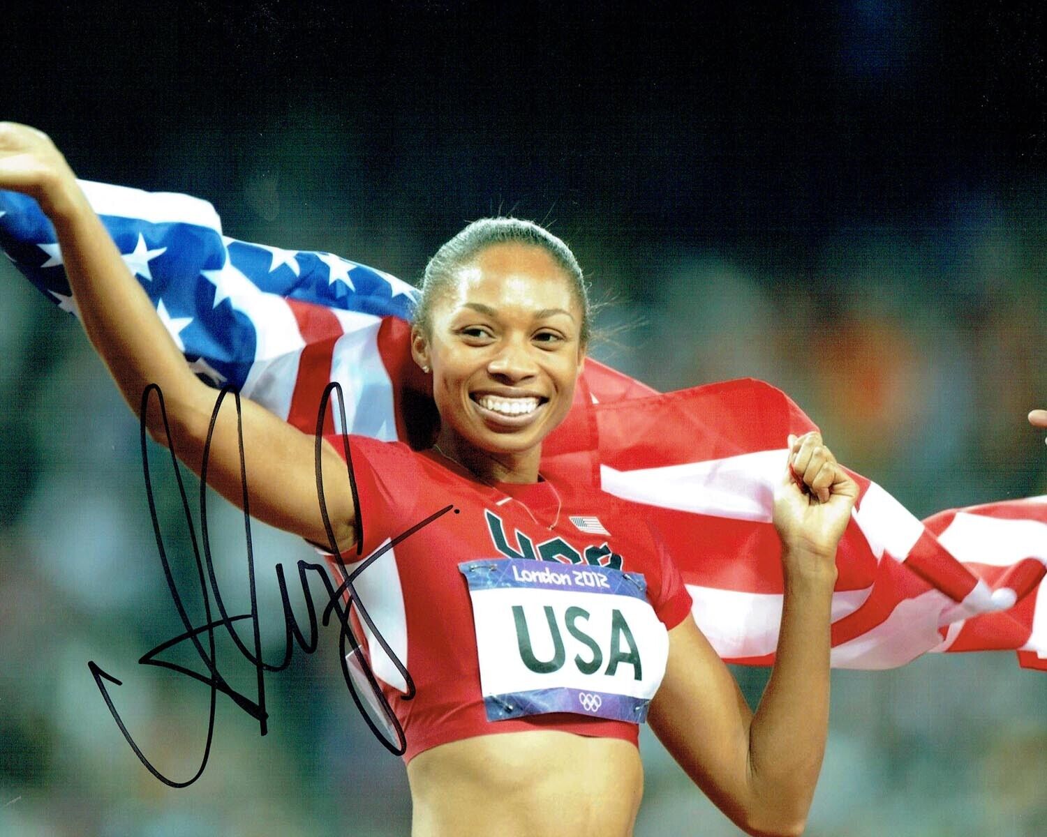 Allyson FELIX Autograph 10x8 Signed Photo Poster painting 4 AFTAL RD COA USA Athlete Gold Medal