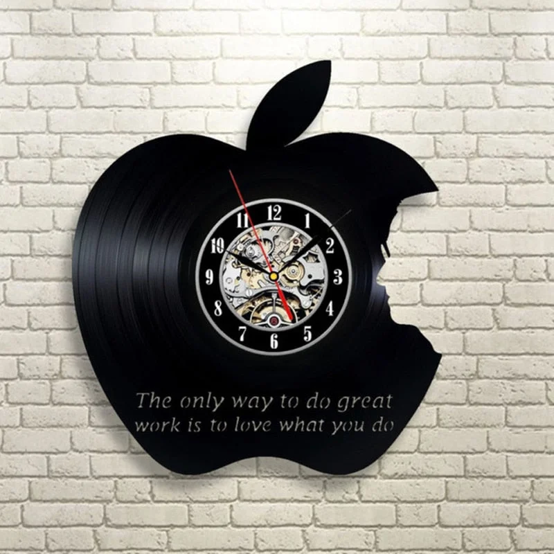 Steve Jobs Wall Clock Modern Design 3D Decorative Hanging Vinyl Record Apple Clocks Wall Watch Art Home Decor Silent 12 Inch