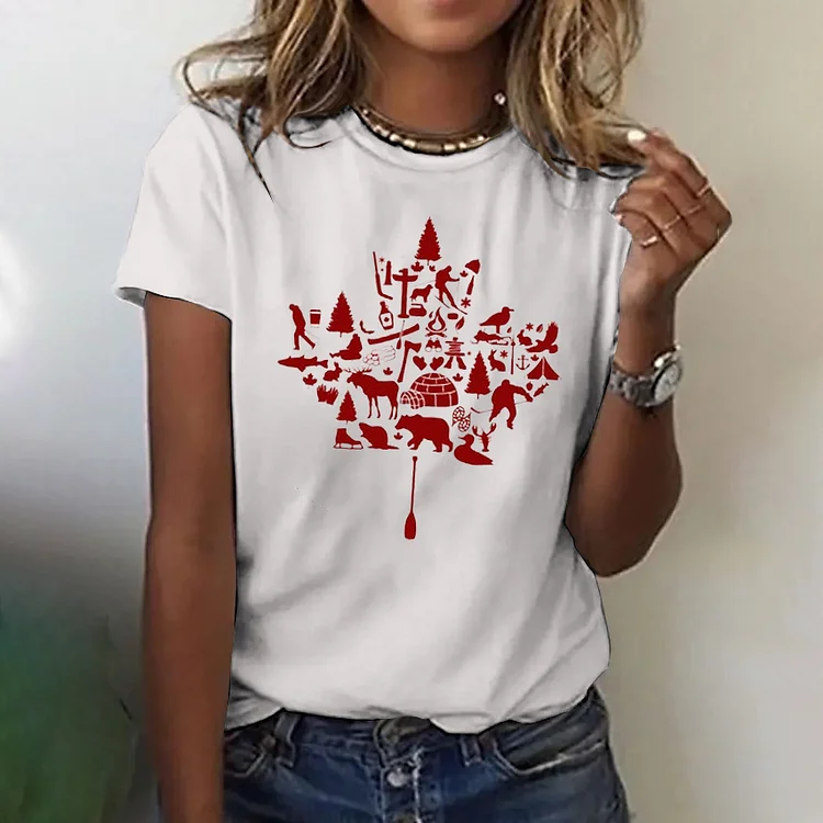 Simpfit Damen T-Shirt mit Rundhalsausschnitt und kurzen Ärmeln „Canada Maple Leaf“