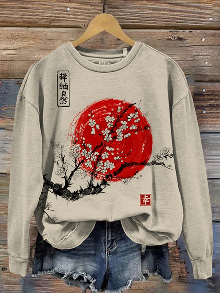 Women's Sunrise Japanese Art Print Casual Cozy Sweatshirt