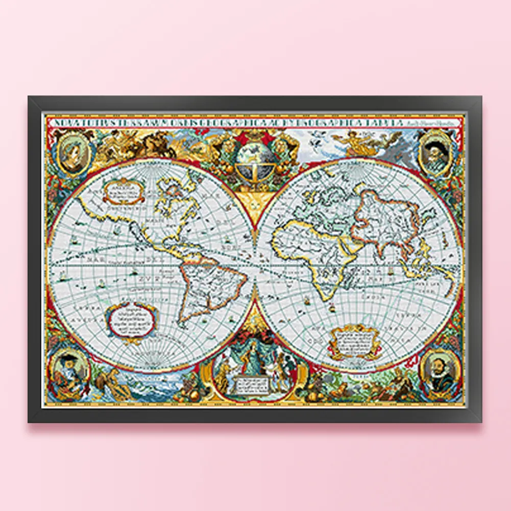 11CT Spring Stamped Cross Stitch World Map(90*66cm)