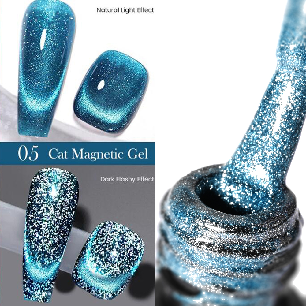 Bayuyun 6ML Aurora Cat Eye Gel Nail Polish Sparkling Glitter Magnetic Gel Varnis Semi Permanent Soak Off UV Gel Starry Cat Eye Gel
