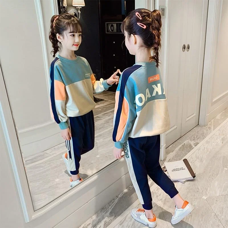 Sport Spring Autumn Warm Girls Suit Cotton Sweater + Pants 2Pcs/Sets&nbsp;Teenage Children's School Clothing&nbsp;Kids Party High Quality