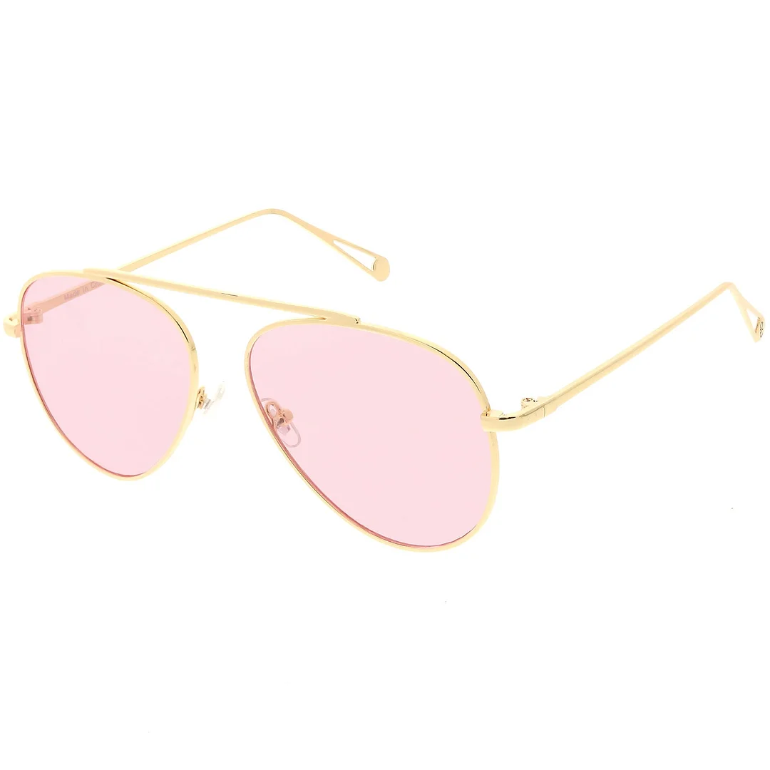 Premium Modern Metal Aviator glasses Single Brow Bar Color Tinted Flat Lens 57mm