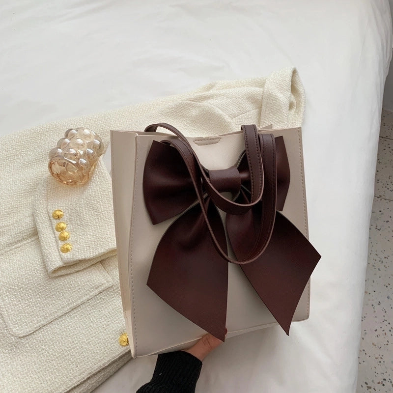 Women’s Medium Pu Leather Bow Knot Streetwear Square Magnetic Buckle Handbag