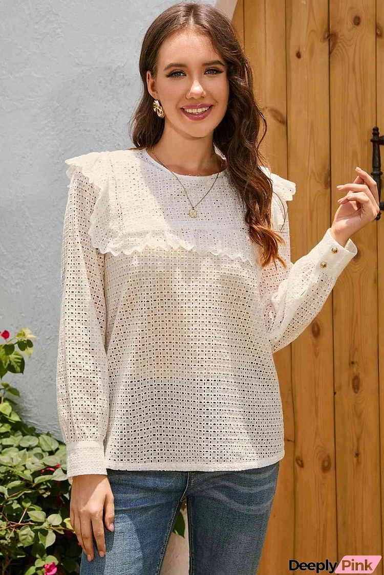 Ruffled Round Neck Eyelet Blouse