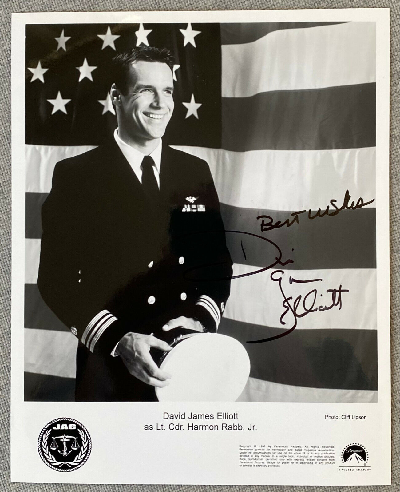 David James Elliott Signed In-Person 8x10 B&W JAG Promo Press Photo Poster painting - Authentic