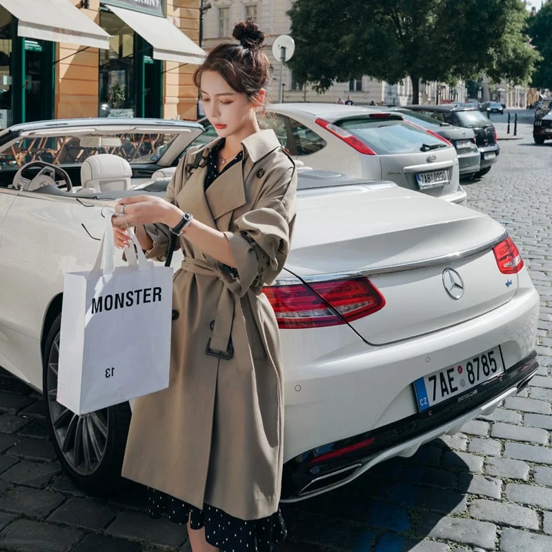 Brand New England Style Double-Breasted Women Trench Coat Long Duster Coat with Belt for Lady Outerwear Spring Autumn Female