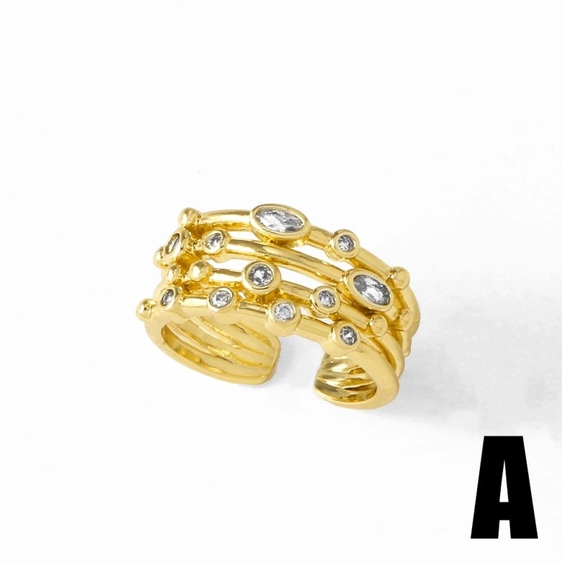 Copper 18K Gold Plated Plating Inlay Irregular Pearl Zircon Open Rings