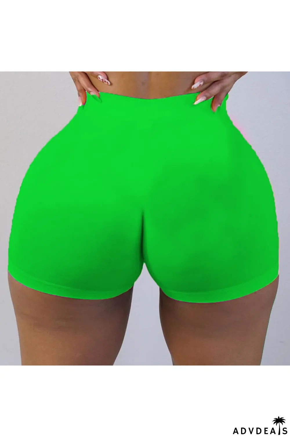 Army Green Elastic Fly High Solid Straight shorts Bottoms