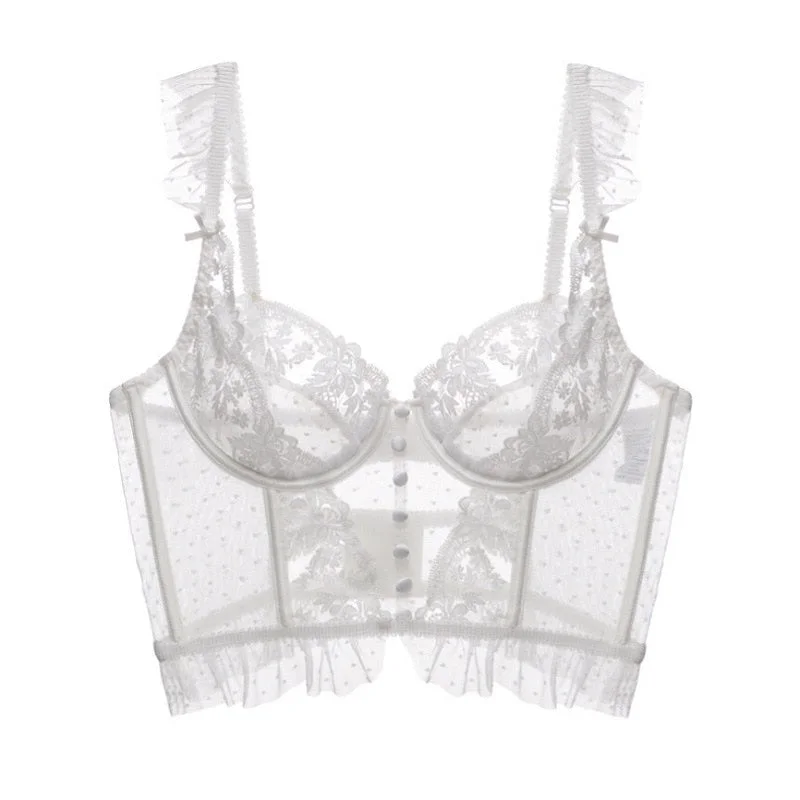 CINOON French Embroidery Lace Women's Bra Top Sweet Female Wedding White Bralette Vest Sexy Corset Bras Comfortable Intimates