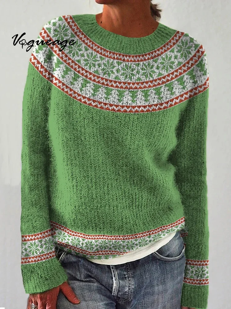 Round Neck Pattern Loose Fashion Pullover Knitted Sweater
