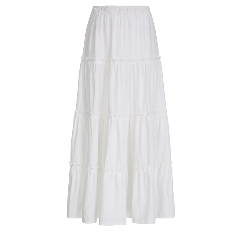Huibahe Bohemian style white patchwork long skirt 2023 summer new thin and loose fitting outerwear versatile casual skirt