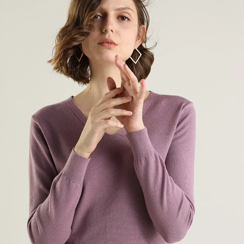 Women Sweater 2020 New V-neck Female Long-sleeved Knitted Pullover Jumper Pull Femme Clothes White Loose Thin Good Quality