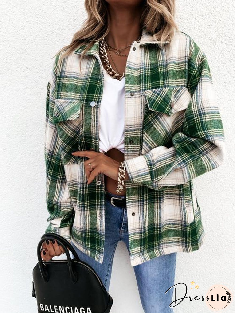 Grid Plaid Casual Button Shirt Coat