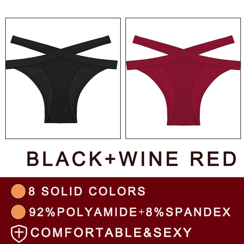 2PCS/Set Cross Waist Strap Women Panties Seamless Underwear Sexy Panties Lingerie Underpants Briefs Solid Color Female Pantys