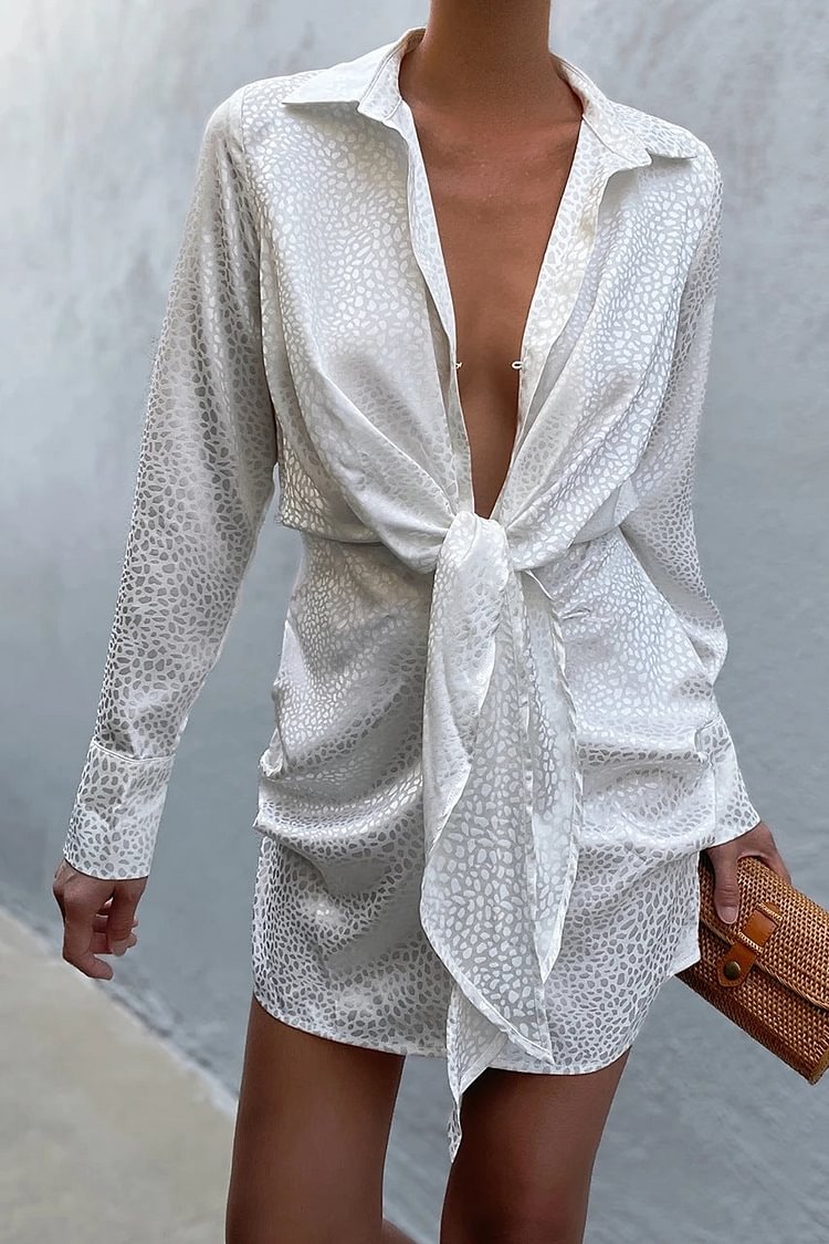 V Neck Long Sleeve Mini Shirt Dresses