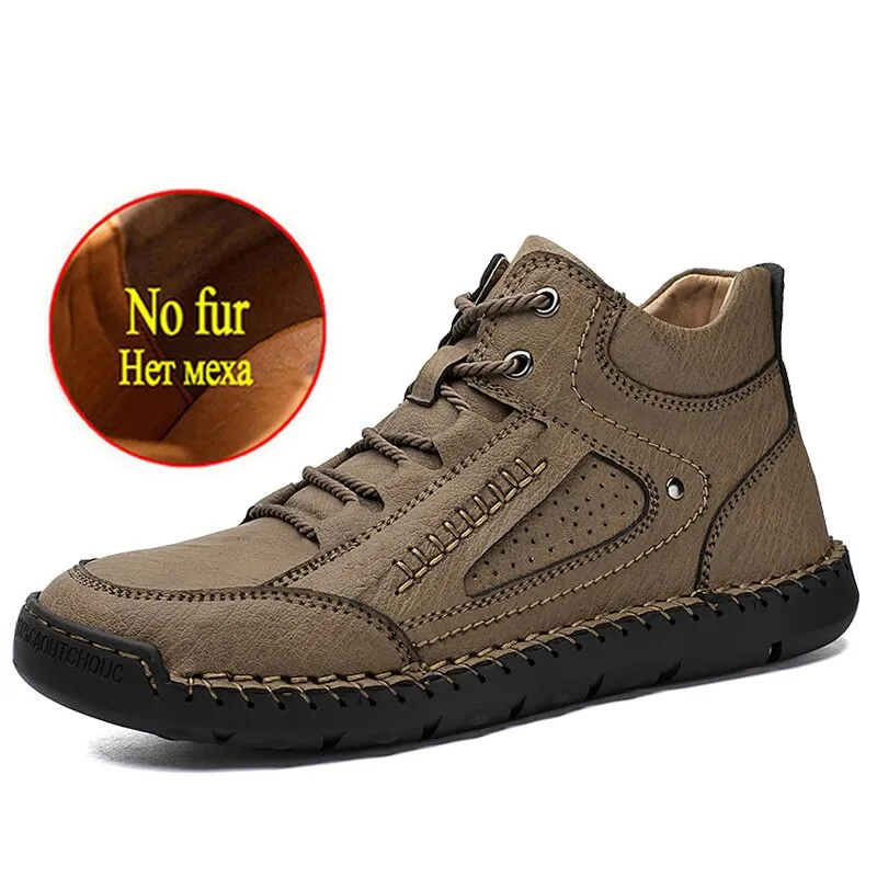 Winter Men's Boots Soft Leather Men's Snow Boots Plush Warm Men's Ankle Boots Handmade Leather Men's Motorcycle Boots Work Shoes