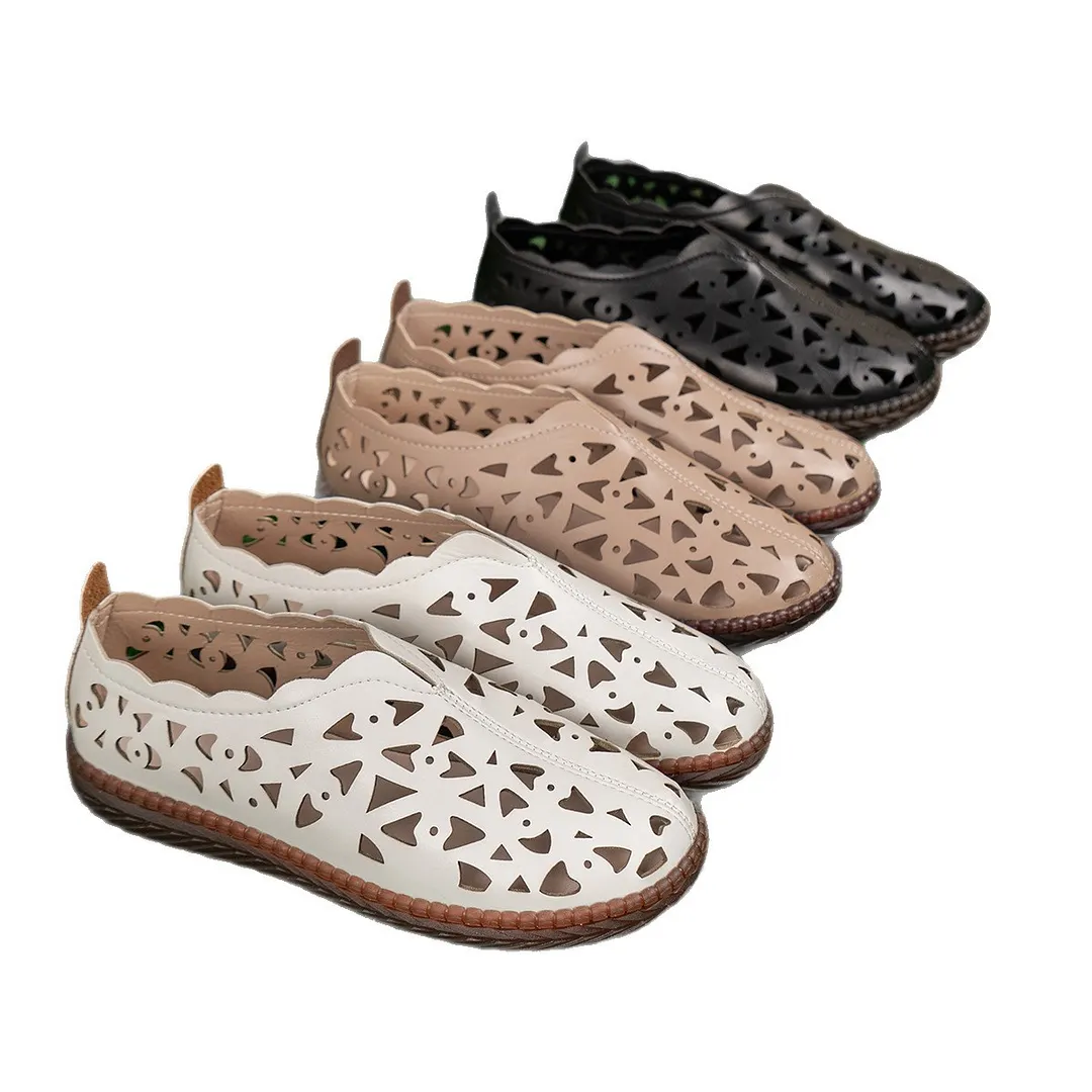 Breakj Breakj Spring And Summer Breathable Hollow Mother Sandals Women Flat-Bottomed Soft Base Size 42 Middle-Aged Women's Hole Shoes