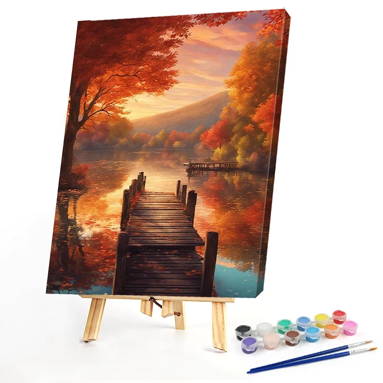 Oil Paint By Numbers - Autumn Lakeside - 40*50CM