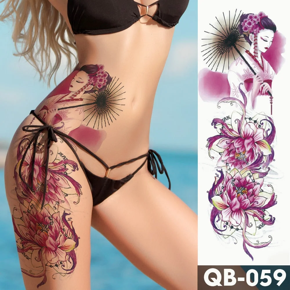 Large Arm Sleeve Tattoo Ninetales Sakura Cat Demon Waterproof Temporary Tatto Stickers Japanese Body Art Full Fake Tatoo Women