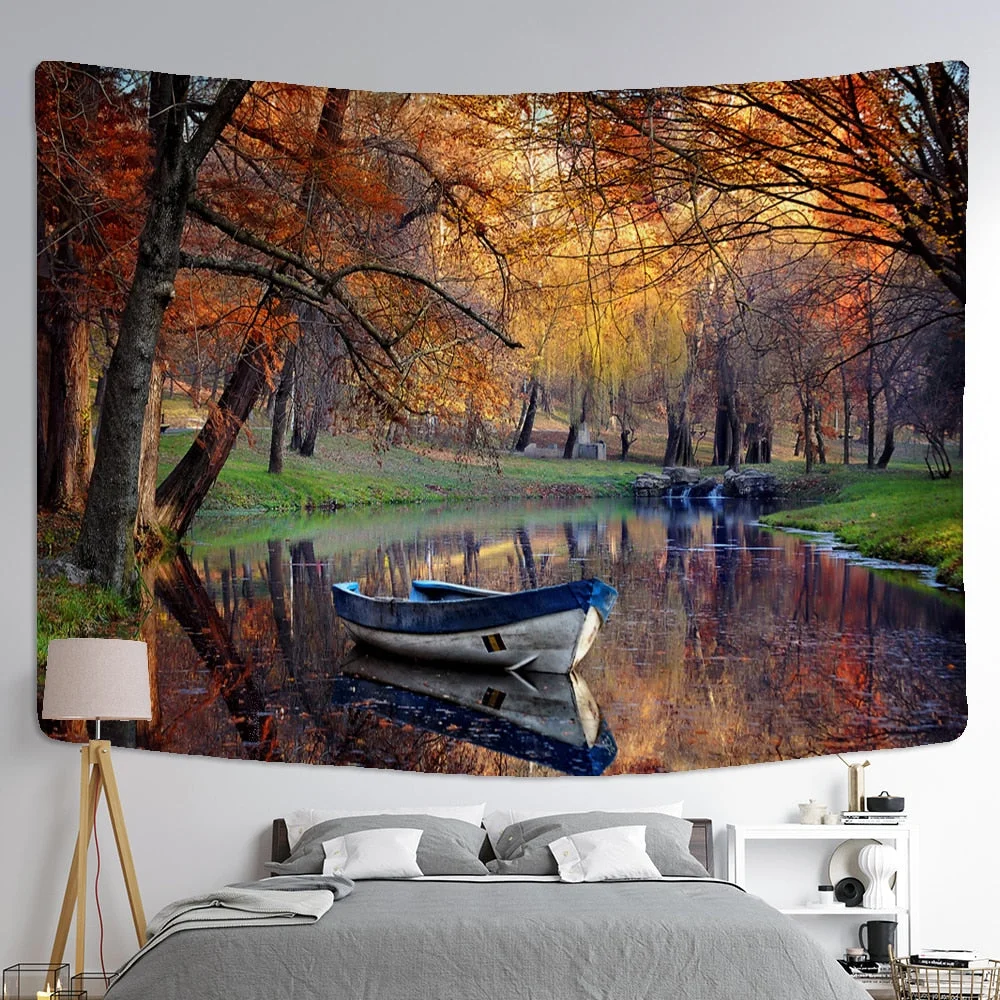 Landscape Painting Tapestry Wall Hanging Colorful Natural Scenery Bohemian Travel Mattress Studio Living Room Art Decor