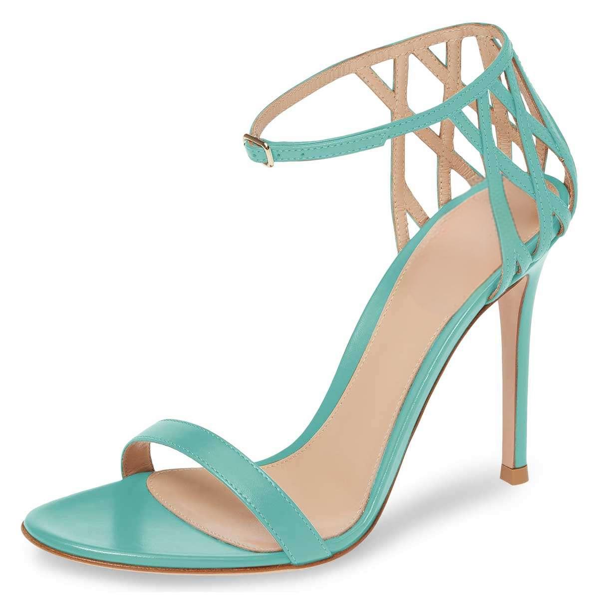 GOOSHOE Turquoise Ankle Strap Stiletto Heel Sandals