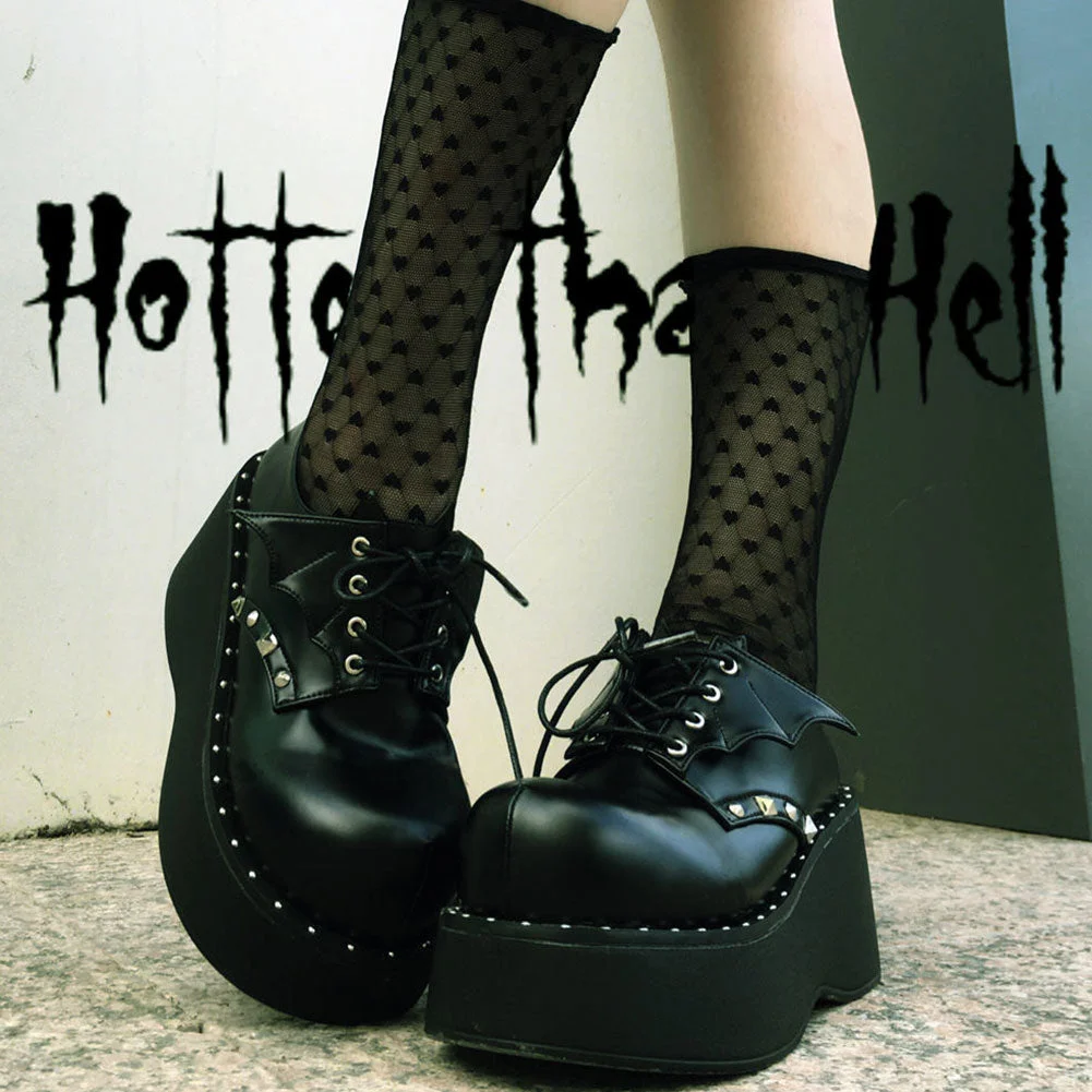 2021 Lovely Gothic Style Lolita Punk Cosplay Black Comfy Walking Wings Chunky Heels Platform Shoes Women Footwear Big Size 43