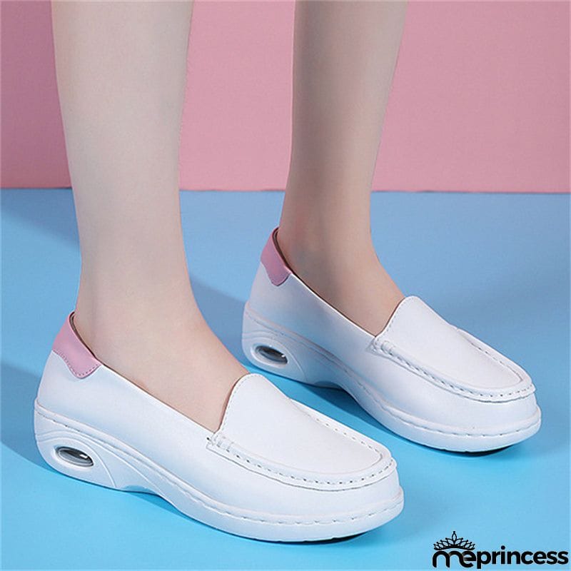Flat Heel White Color Breathable Walking Shoes