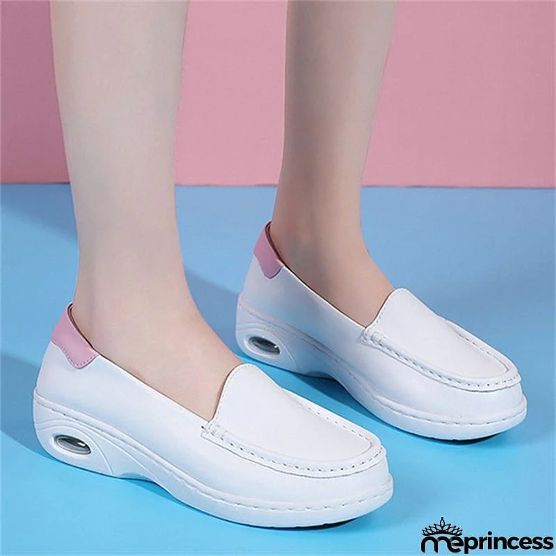 Flat Heel White Color Breathable Walking Shoes