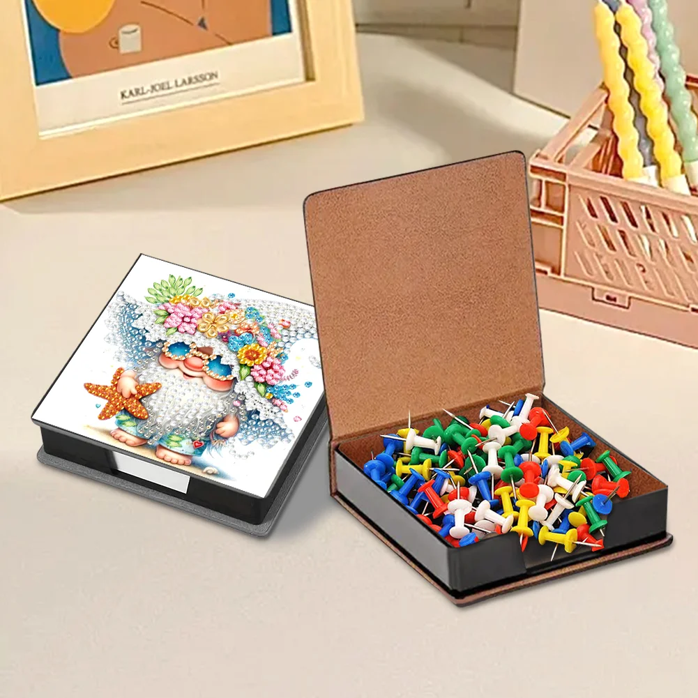 5D DIY PU Diamond Art Note Box with 160 Sheets Paper Memo Pad Holder (Gnome)