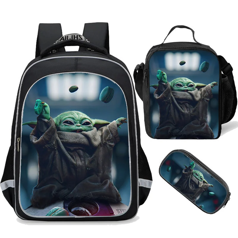 Buzzdaisy Yoda Mandalorian Backpack Set 16inch School bags backpack with Lunch Bag Pen Case