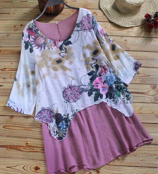 Irregular Casual Floral Printed O-neck T-shirts