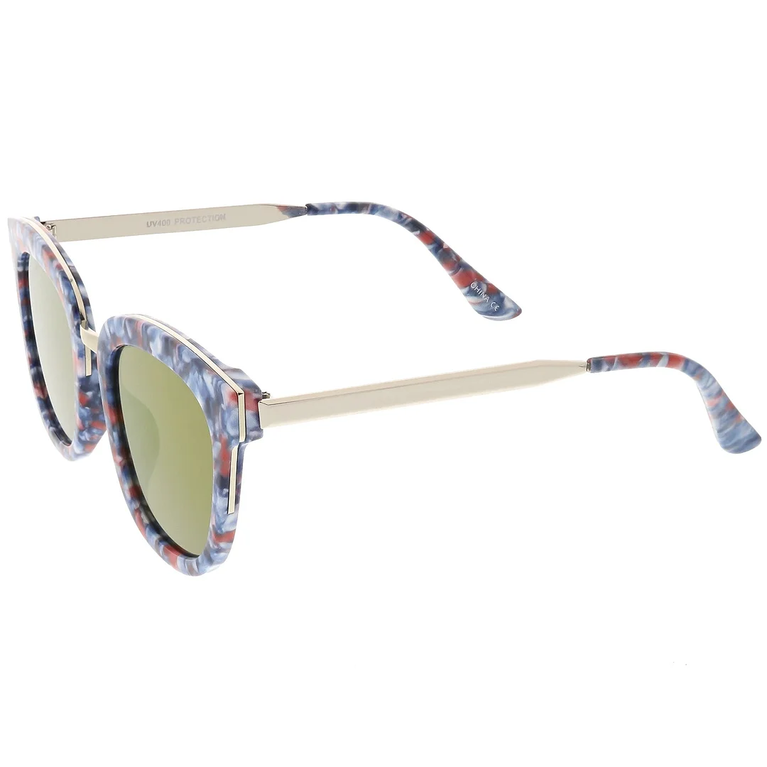 Marble Printed Horn Rimmed glasses Metal Nose Bridge Colored Mirror Square Flat Lens 49mm