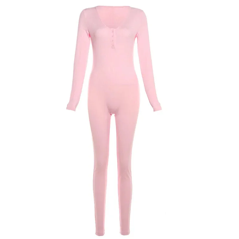 Toloer Long Sleeve Ribbed Buttoned Solid Jumpsuit-Outfit Ideas