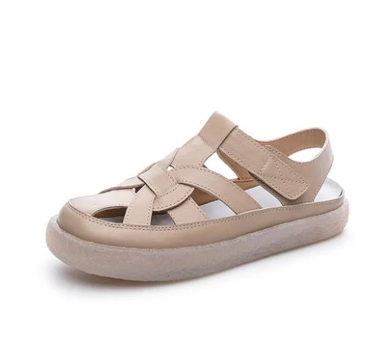 Qjong Summer Women Sandals Genuine Leather Women Beach Shoes Cut-Outs Female Flats New Casual Women's Loafers 2020 hy765