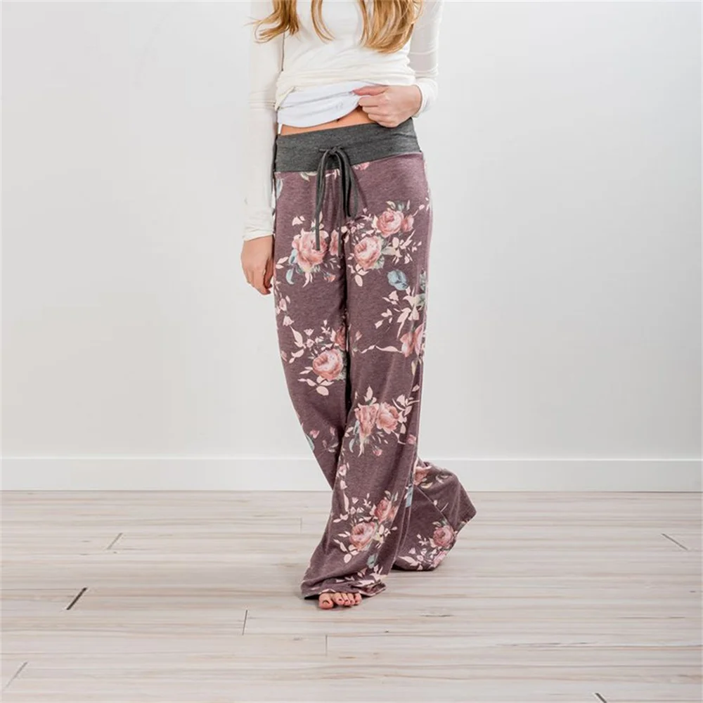 Smiledeer Women's Fashion Loose Lace-up Printed Casual Pants