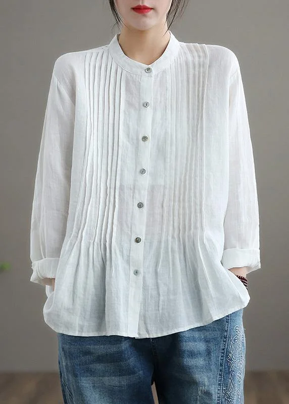 Organic White Linen Shirt Tunics Women Ramie Blouse