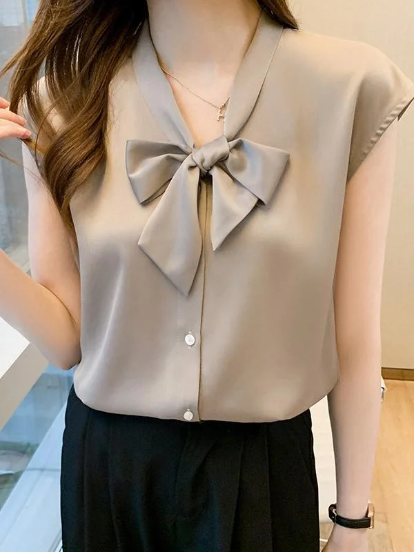 Chiffon thin short-sleeved professional shirt bow-knot shirt