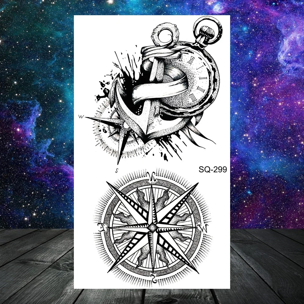 Black Butterfly Rose Flower Temporary Tattoos For Women Adult Men Cross Wings Anchor Whale Bow Fake Tattoo Hand Washable Tatoos