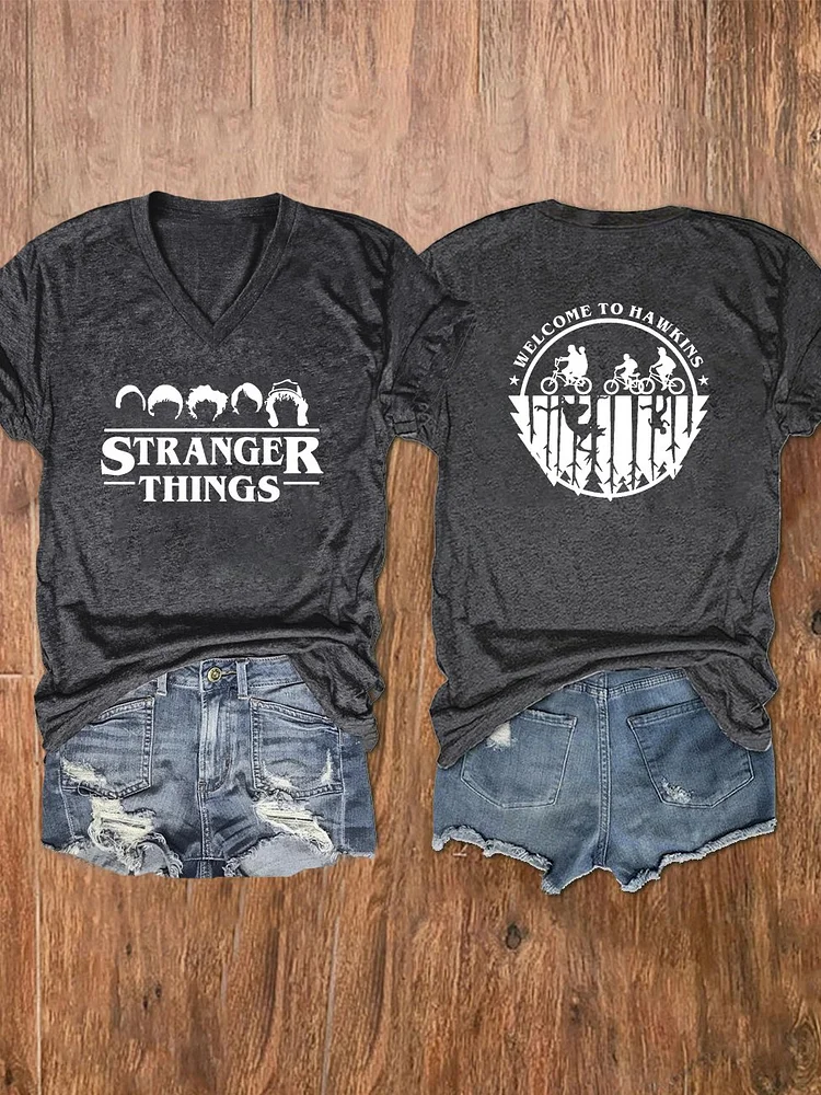 Women's Welcome To Hawkings Print V-Neck T-Shirt