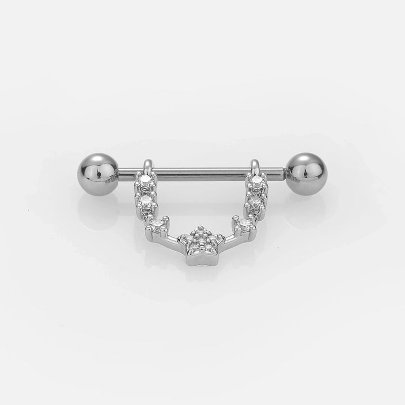 1 Piece Nipple Rings & Studs Sexy Modern Style Star Moon Leaves 316L Stainless Steel  Hollow Out Inlay Zircon 14K Gold Plated Nipple Rings & Studs