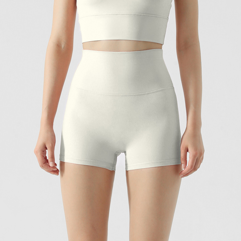 Buy different colors and types of high rise no front seam squat proof tummy control flexible flatting hot yoga shorts womens on Hergymclothing Ivory White