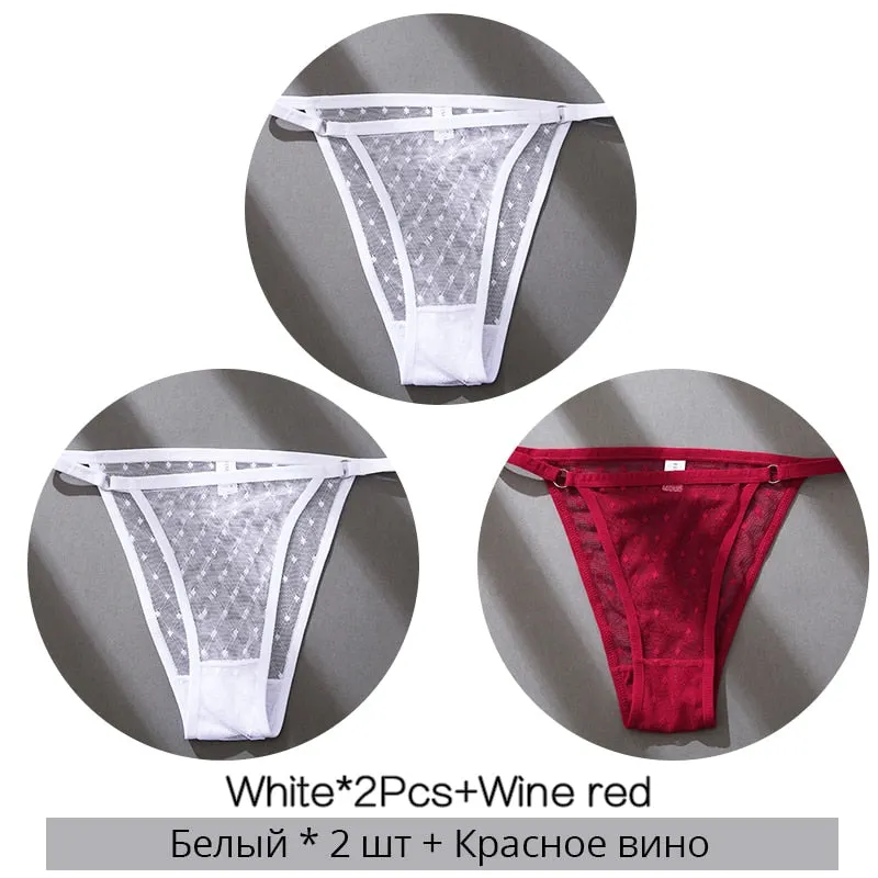 FINETOO M-2XL Sexy Panties Women Dot Lace Bikini Underpants Low Waist Lace Underwear Plus Size Panty Ladies Lingerie Girls Panty